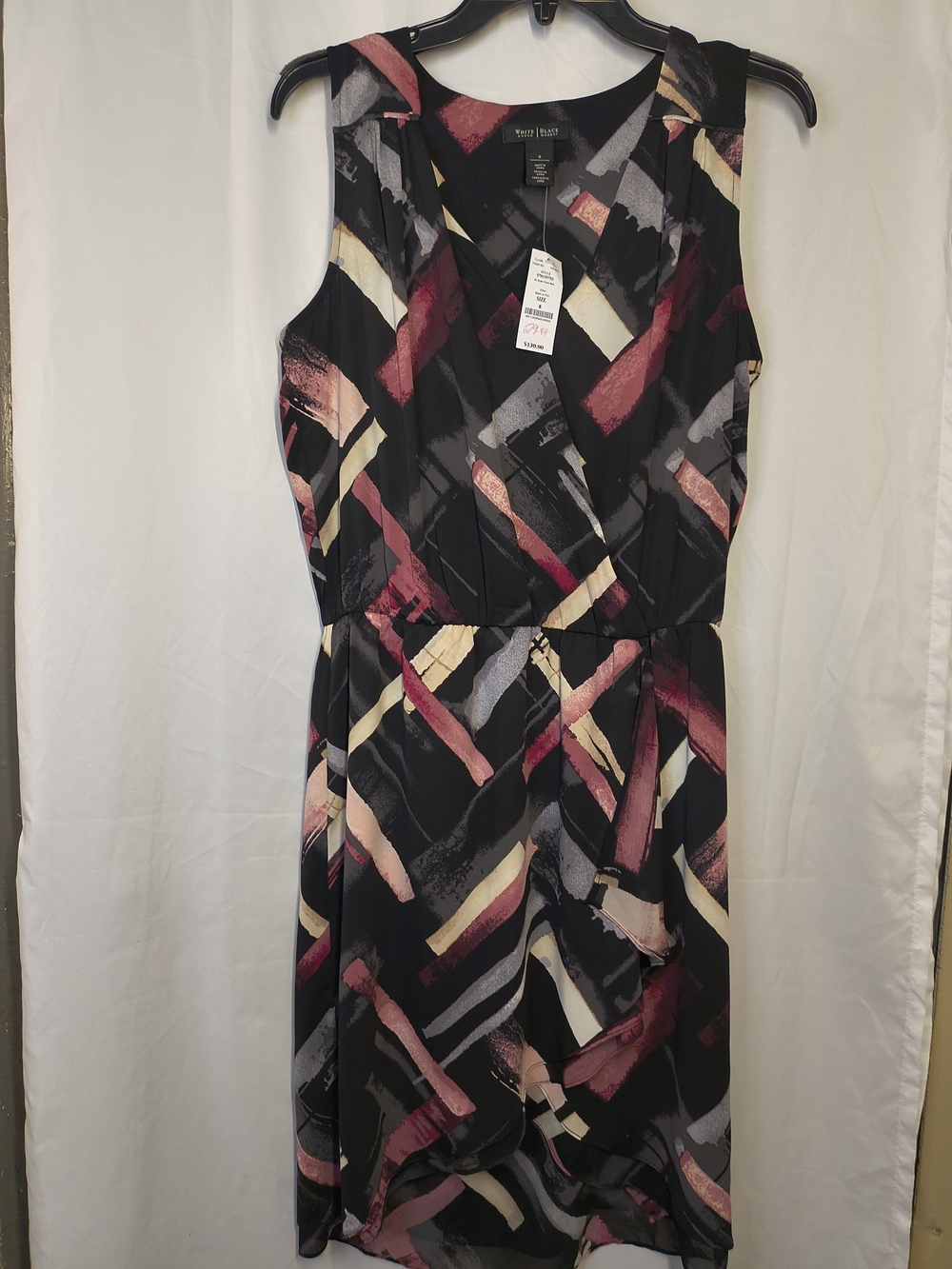 Black Abstract Brushstroke Midi Dress with Burgundy and Cream